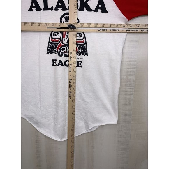 Vintage 80s Red White Alaska Ringer Style T Shirt Adult Medium USA Made-11701 - Picture 10 of 15